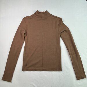 Athleta Ascent Seamless Turtleneck Rustic Beige Wool Blend Fitted